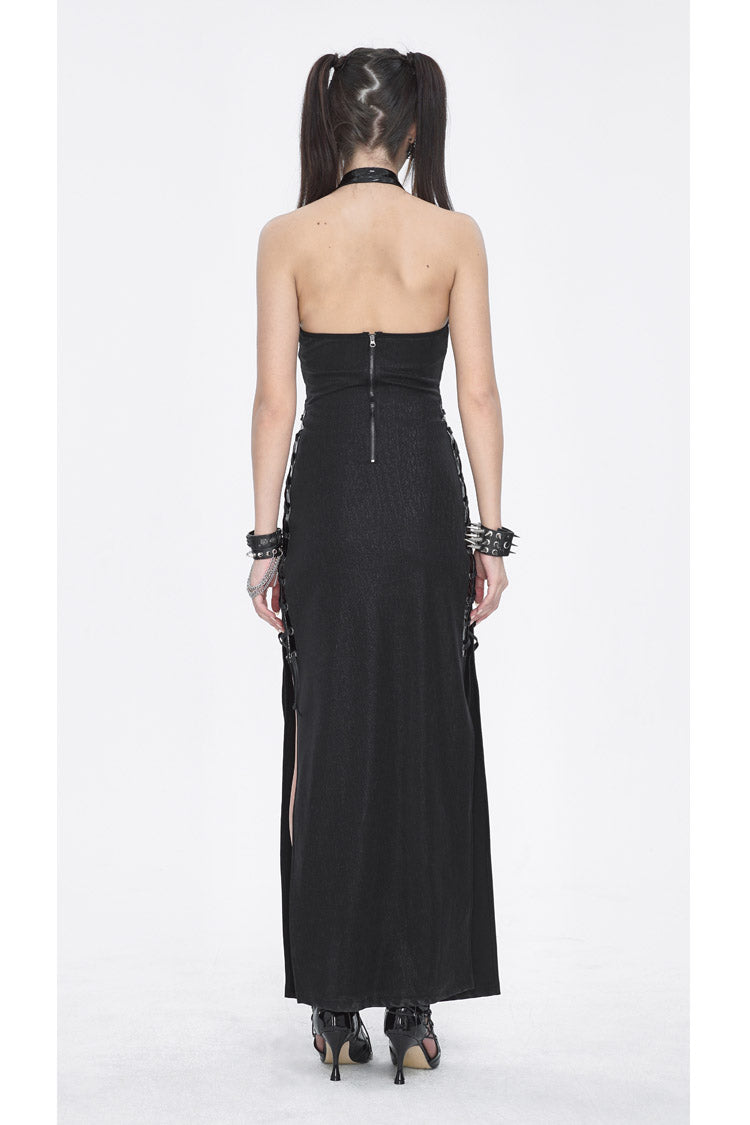 Black Halterneck Slim Women's Gothic Strapless Dress - Product - 5