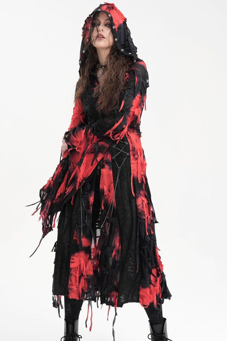 Black/Red Long Sleeves Lace Ripped Zipper Women's Punk Coat - Product - 11