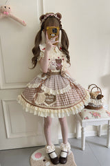 Rabbit Bear Diary Plaid Print Ruffle Bowknot Sweet Lolita Skirt 2 Colors (Blouse Included) - Product - 8