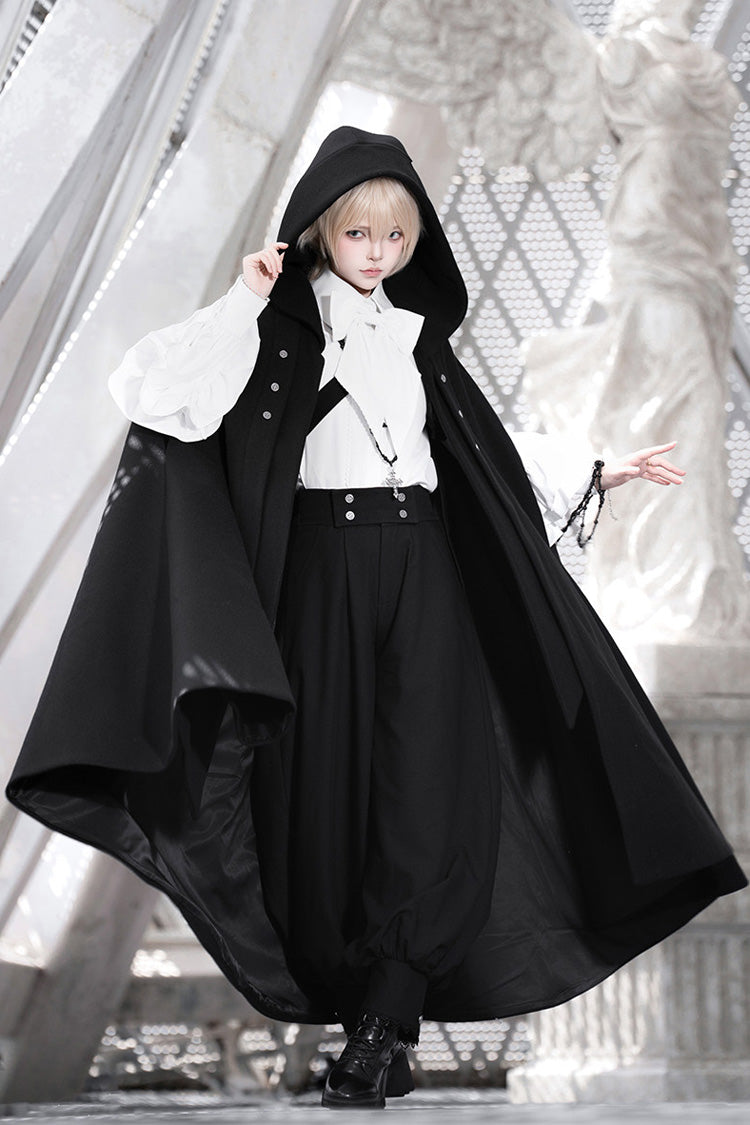 Black [Code 003] Long Sleeves Bow Vintage Elegant Prince Handsome Ouji Lolita Blouse Pants Cloak Set - Product - 14