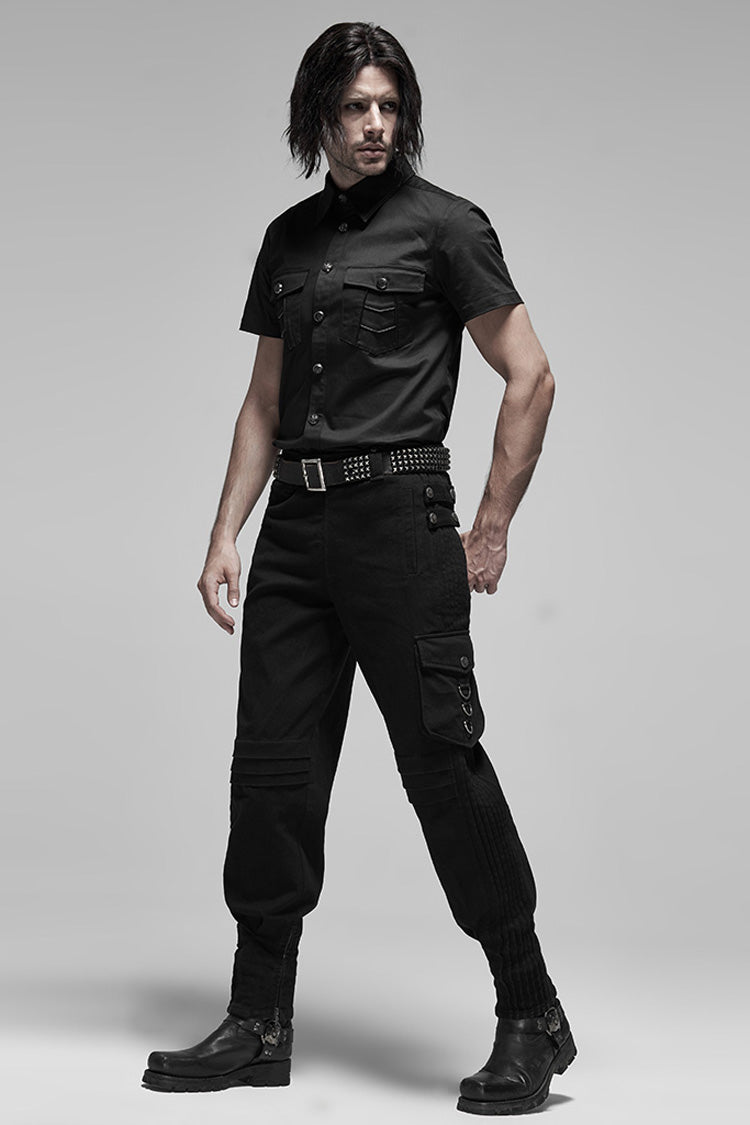 Black Lapel Collar Short Sleeves Men's Punk Blouse - Product - 4