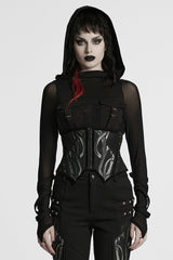 Black Irregular Mesh Zipper Women's Punk Underbust Corset - Black - 1