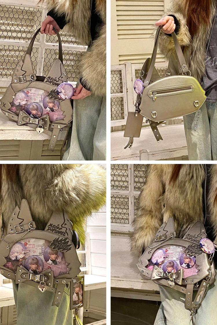 Domineering Cat [Cat Ears] Print Bowknot Gothic Lolita Crossbody Bag 9 Colors - Product - 21