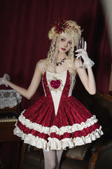 Red [Heart of Mary] Tube Top Sleeveless Ruffle Fishbone Gothic Lolita Dress - Product - 5