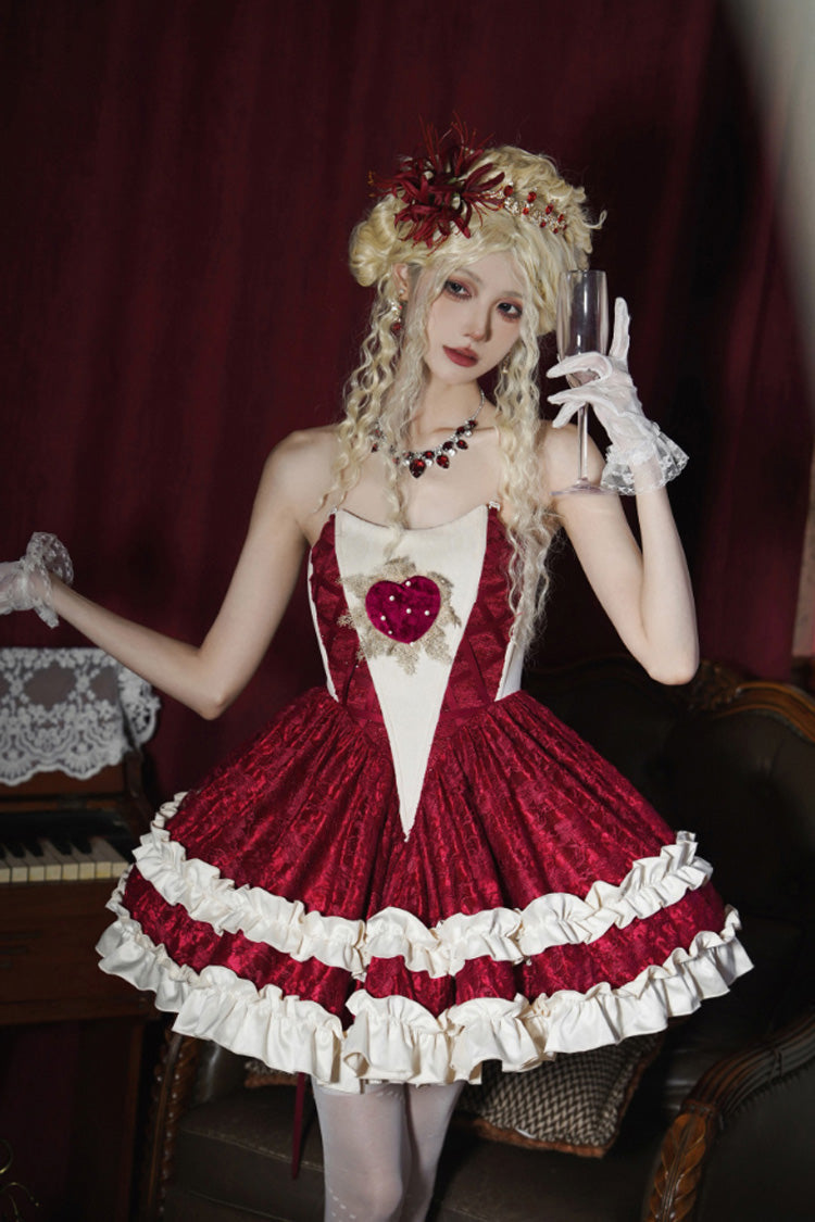 Red [Heart of Mary] Tube Top Sleeveless Ruffle Fishbone Gothic Lolita Dress - Product - 5