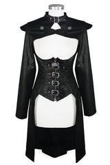 Black waisted short front and long back bare breast leather long womens Punk coat - Product - 4