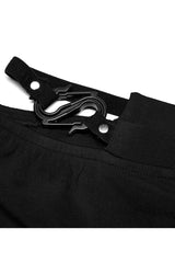 Black Retro Style Dark Plaid Side Shaped Rubber Buckle Decoration Perspective Flare Women's Punk Pant - Product - 9