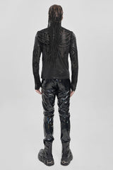 Black Long Sleeves Circuit Board Print Men's Punk Blouse - Product - 6