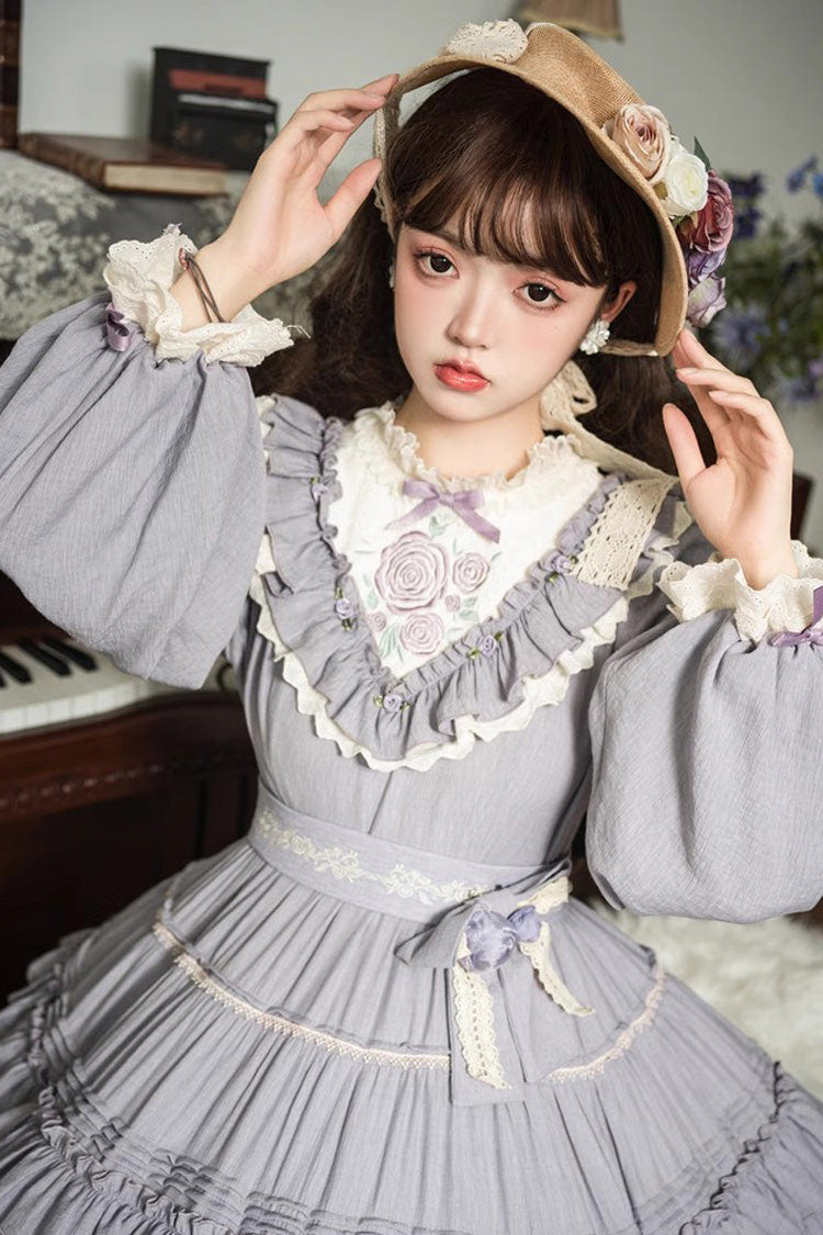 Thorn Rose Long Sleeves Ruffle Bowknot Sweet Princess Lolita Dress 2 Colors - Product - 12