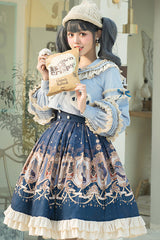 Blue Explore The Stars Ruffled Classic Lolita Skirt Dress - Product - 3