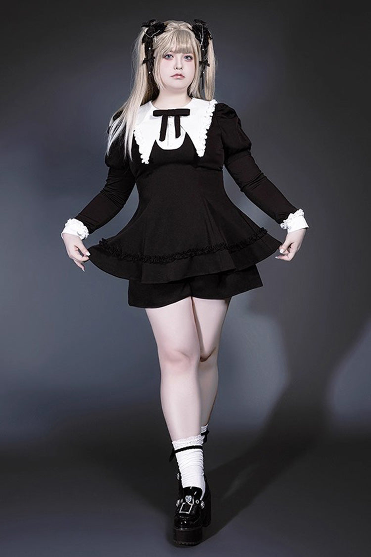 Black/White Long Sleeves Ruffle Bowknot Jirai Kei Japanese Witch Set - Product - 11