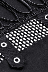 Black Long Sleeves Cut-Out Spliced Mesh Zippered Strappy Eyelet Women's Punk Crop Top - Product - 16