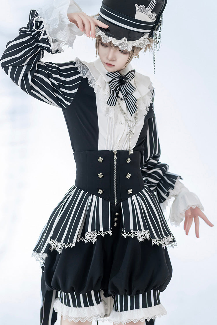 Black/White Wonderful Trick Stripe Print Lace Ouji Fashion Elegant Lolita Shorts - Product - 2