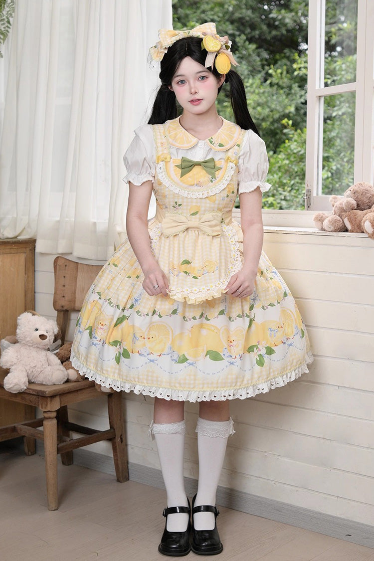 Yellow [Lemon Chicken] Print Ruffle Bowknot Lace Sweet Lolita Jsk Dress - Product - 10