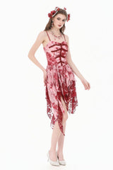 Red/White Multi-Layered Asymmetric Tie-dyed Women's Gothic Slip Dress - Product - 9
