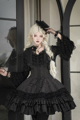 [Escape] Double-Layered Jacquard Striped Printed Ruffled Slim Gothic Lolita Jumper Dress 3 Colors - Product - 4