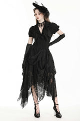 Black Women's Gothic Lace Irregular Distressed Hanky‑Hem Skirt - Product - 11