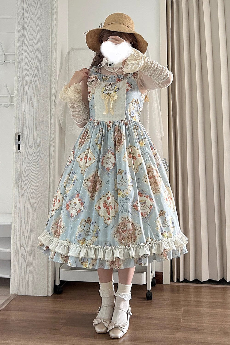 Cat Rose Tea Sleeveless Print Ruffle Bowknot Sweet Lolita Jumper Dress 3 Colors - Product - 11