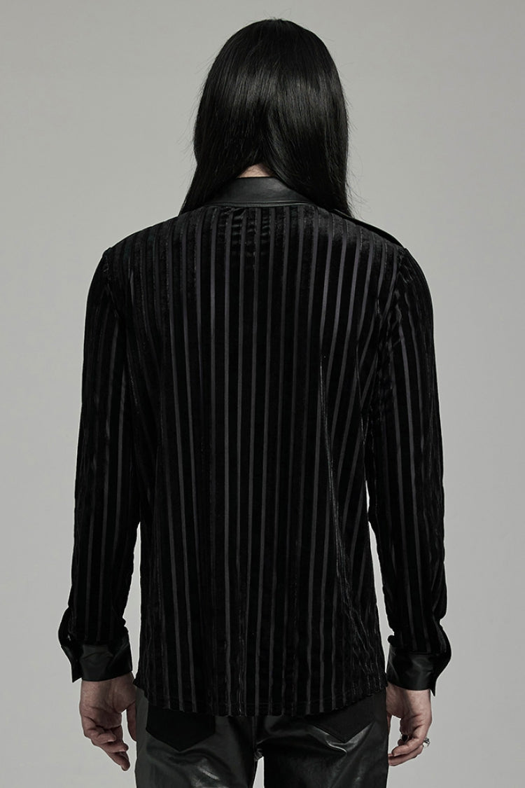 Black Lapel Collar Stitching Slim Men's Gothic Blouse - Product - 3