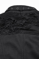 Black Stand Collar Sleeveless Ripped Buckle Women's Punk Short Vest - Product - 8