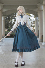 Blue Ruffle Embroidery Lace-Up Sweet College Style Elegant Lolita Skirt - Product - 6