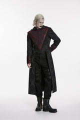 Black/Red Long Sleeves Jacquard Embroidered Spliced Lace Hooded Color-Blocked Men's Punk Cool Coat - Product - 10