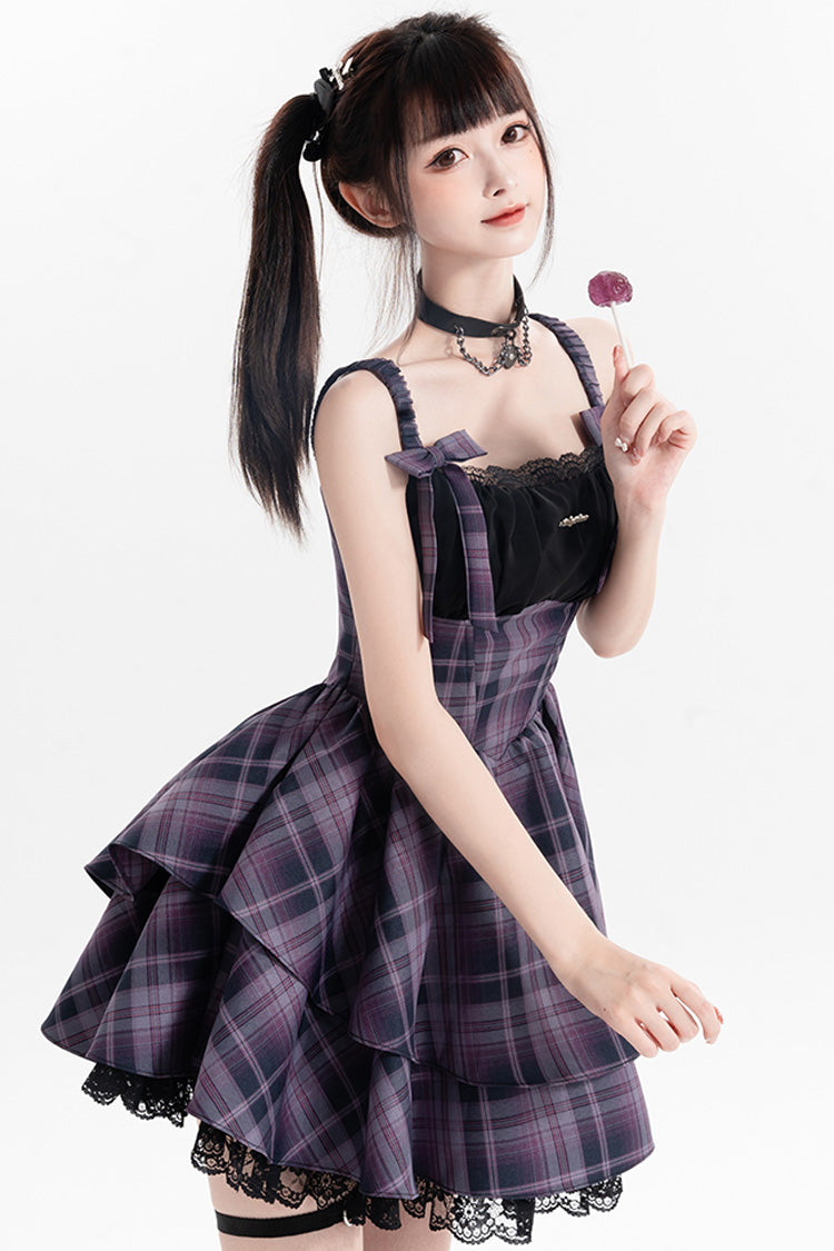 Purple [Magic Cat] Double-Layered Stripe Print Bowknot Sweet Lolita Jumper Dress - Product - 4
