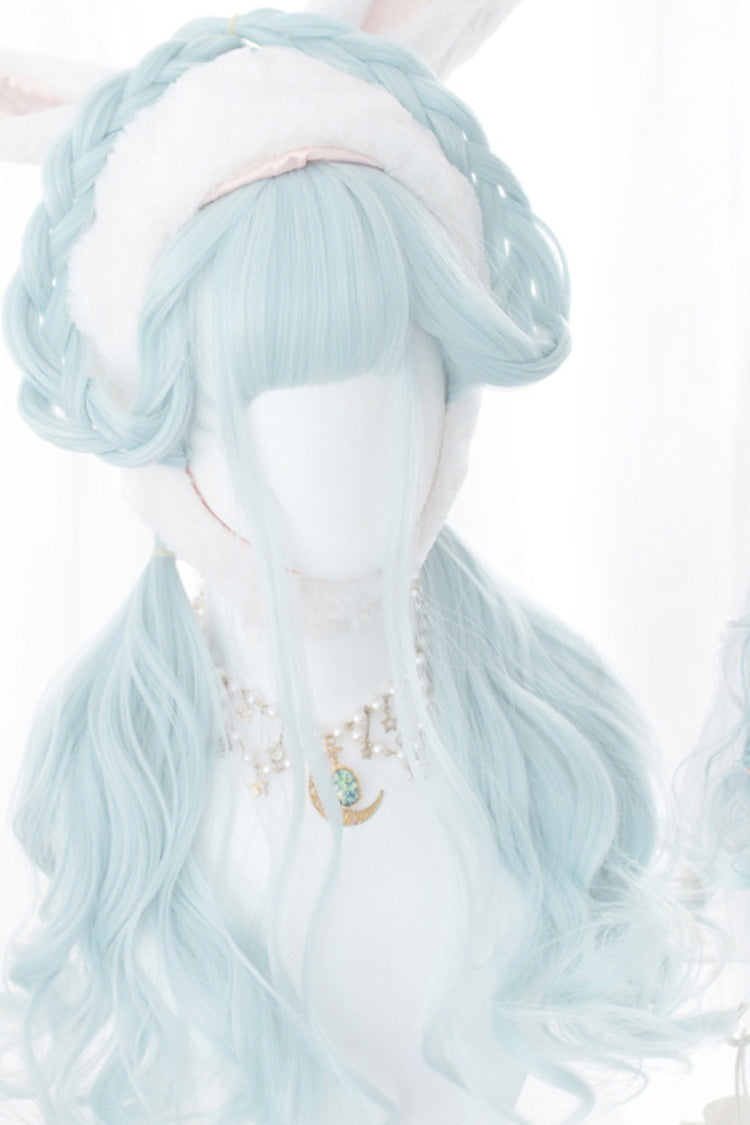 Light Blue Long Curly Hair Sweet Lolita Wig - Product - 5