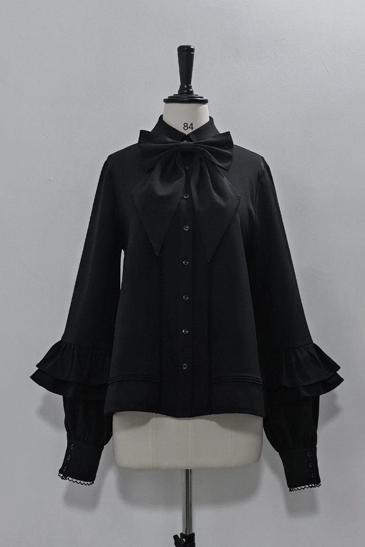 Black Long Sleeves Vintage Elegant Prince Ouji Fashion Lolita Blouse - Product - 3
