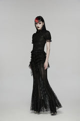 Black Embroidered Spliced Ruffled Lace Slim Mesh Women's Gothic  Mermaid Skirt - Product - 9