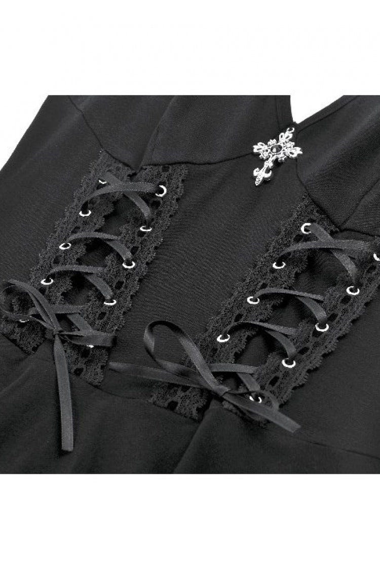 Black Cross Plunging Sleeveless Side Corset Lace-Up Women's Gothic Short Dress - Product - 14