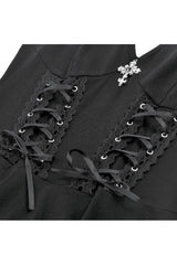 Black Cross Plunging Sleeveless Side Corset Lace-Up Women's Gothic Short Dress - Product - 14