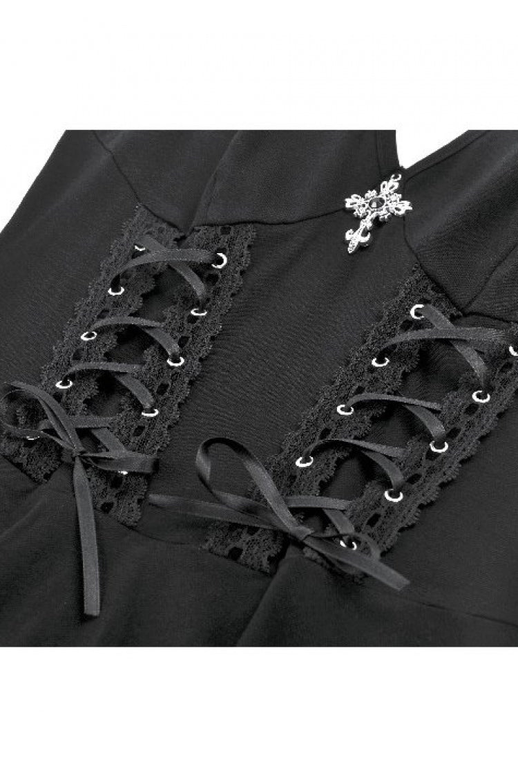 Black Cross Plunging Sleeveless Side Corset Lace-Up Women's Gothic Short Dress - Product - 14