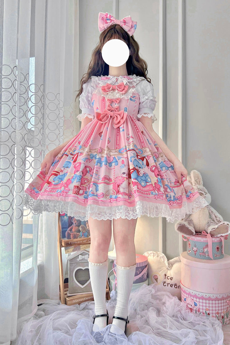 Pink Doll Playground Print Ruffle Bowknot Sweet Lolita Jsk Dress - Product - 3