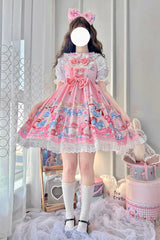 Pink Doll Playground Print Ruffle Bowknot Sweet Lolita Jsk Dress - Product - 3