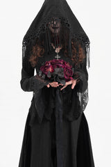 Black Buckle-up Tassels Hooded Women's Gothic Coat - Product - 11