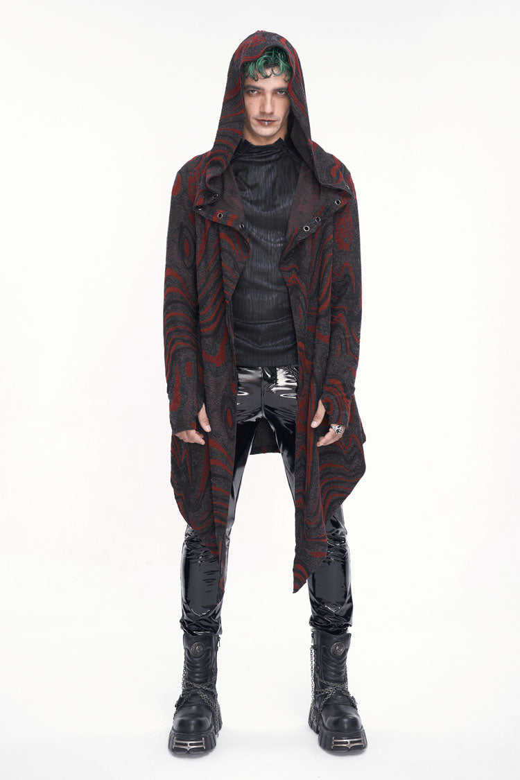 Red Irregular Multi Chain Men's Gothic Coat With Hood - Product - 3
