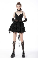 Black Little Devil Sleeveless Multi-Layered Lace-Up Women's Punk Slip Graduation Dress - Product - 7