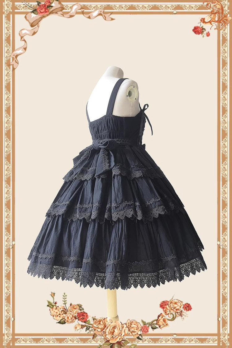 Black Three-section Cake Sleeveless Ribbon Sweet Lolita Tiered Dress - Product - 3