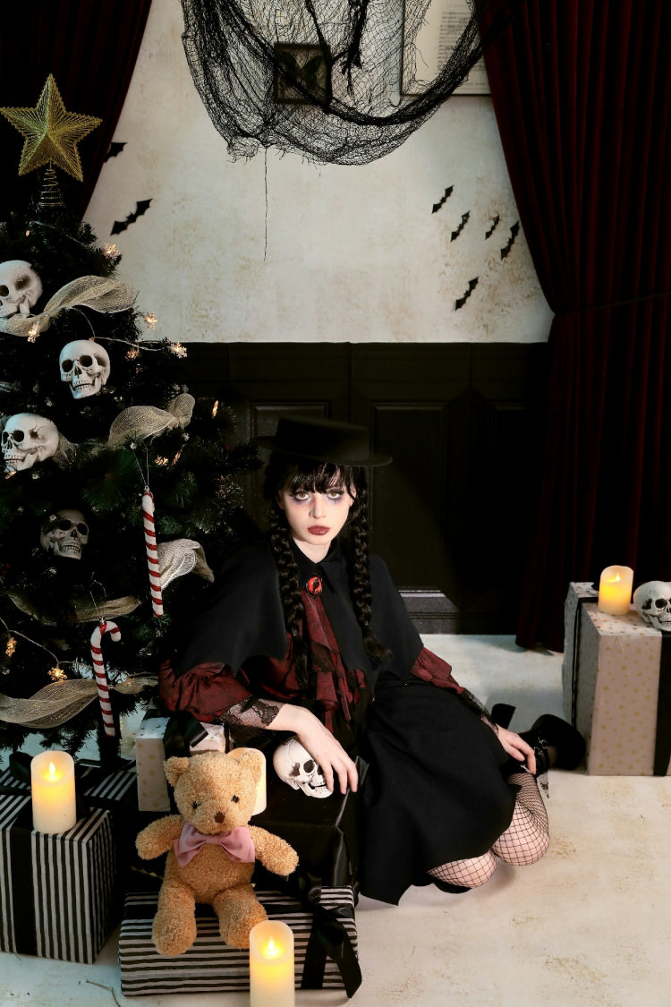 Black/Red Bat Collar Diamond Bat-Shaped Women's Gothic Capelet - Product - 17