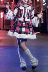 Multi-Color Plaid Print Bowknot Autumn Winter Sweet Chinese Style Lolita Skirt Set - Multi-Color - 1