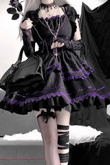 Black/Purple Seine River Multi-layer Ruffle Ballet Style Gothic Lolita Jsk Dress - Product - 5