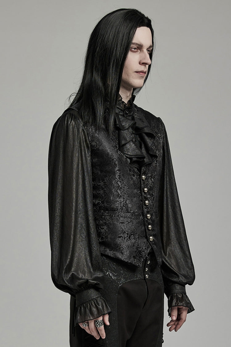 Black V Collar Jacquard Lace-Up Men's Gothic Vest - Product - 2
