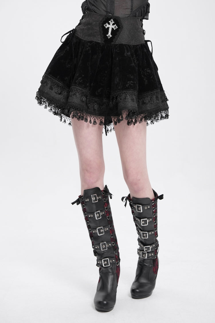 Black Cross Tassel Print Women's Gothic Skirt - Product - 7