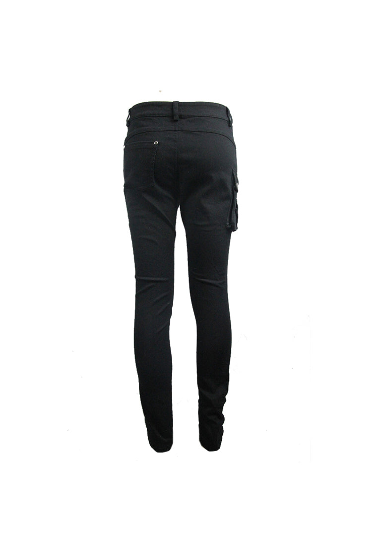 Black Asymmetric Broken Hole Glued Suede Rivet Men's Punk Pants - Product - 7