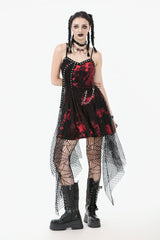 Red Sleeveless Mesh Hem Asymmetric Tie-dyed Women's Punk Slip Dress - Product - 10