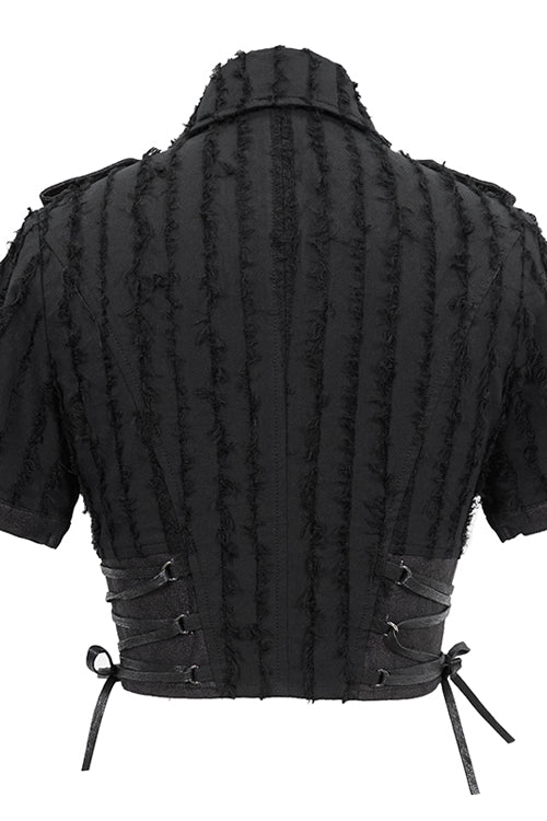 Black Tattered Short Sleeves Womens Punk Blouse - Product - 6