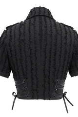 Black Tattered Short Sleeves Womens Punk Blouse - Product - 6