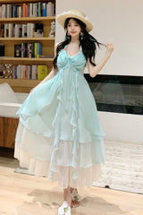 Mint Green [Dreaming About The Sea] Sleeveless Triple-Layered Ruffle Lace-Up Sweet Lolita Jsk Dress - Product - 4