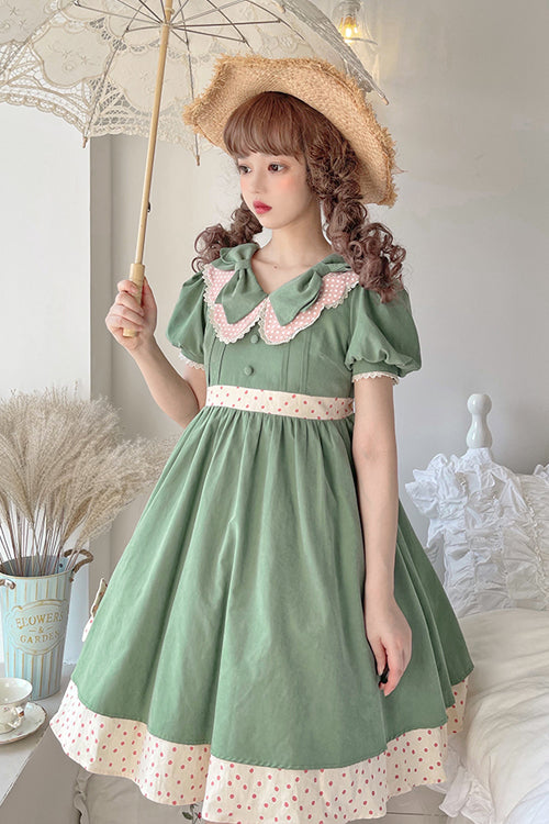 Green Peter Pan Collar Bowknot Short Sleeves Sweet Lolita OP Dress - Product - 4